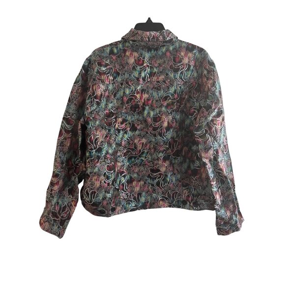 Chicos Womens Jacket Size 1 Rayon Silk Blend Multicolor Metallic Floral Button - Picture 2 of 7